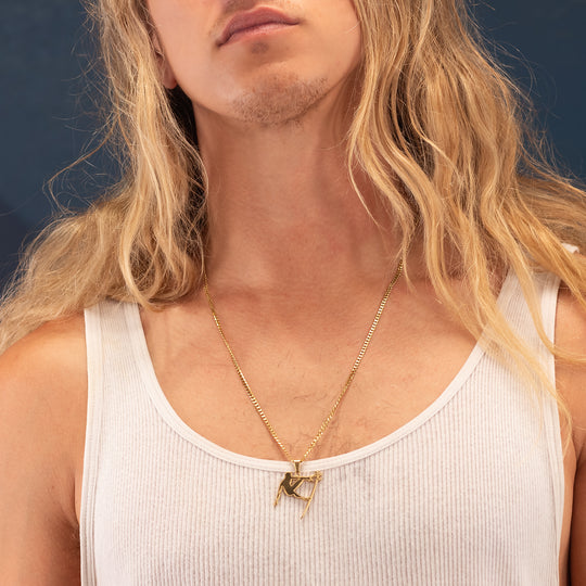 Men's 14K Gold Plated Surf Pendant with 24" Cuban Link Necklace