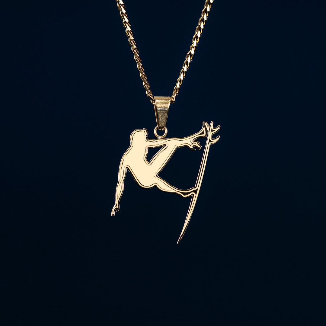 Men's 14K Gold Plated Surf Pendant with 24" Cuban Link Necklace