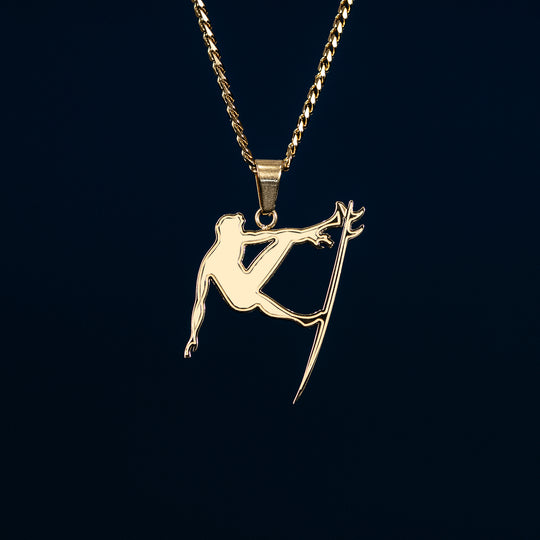 Men's 14K Gold Plated Surf Pendant with 24" Cuban Link Necklace